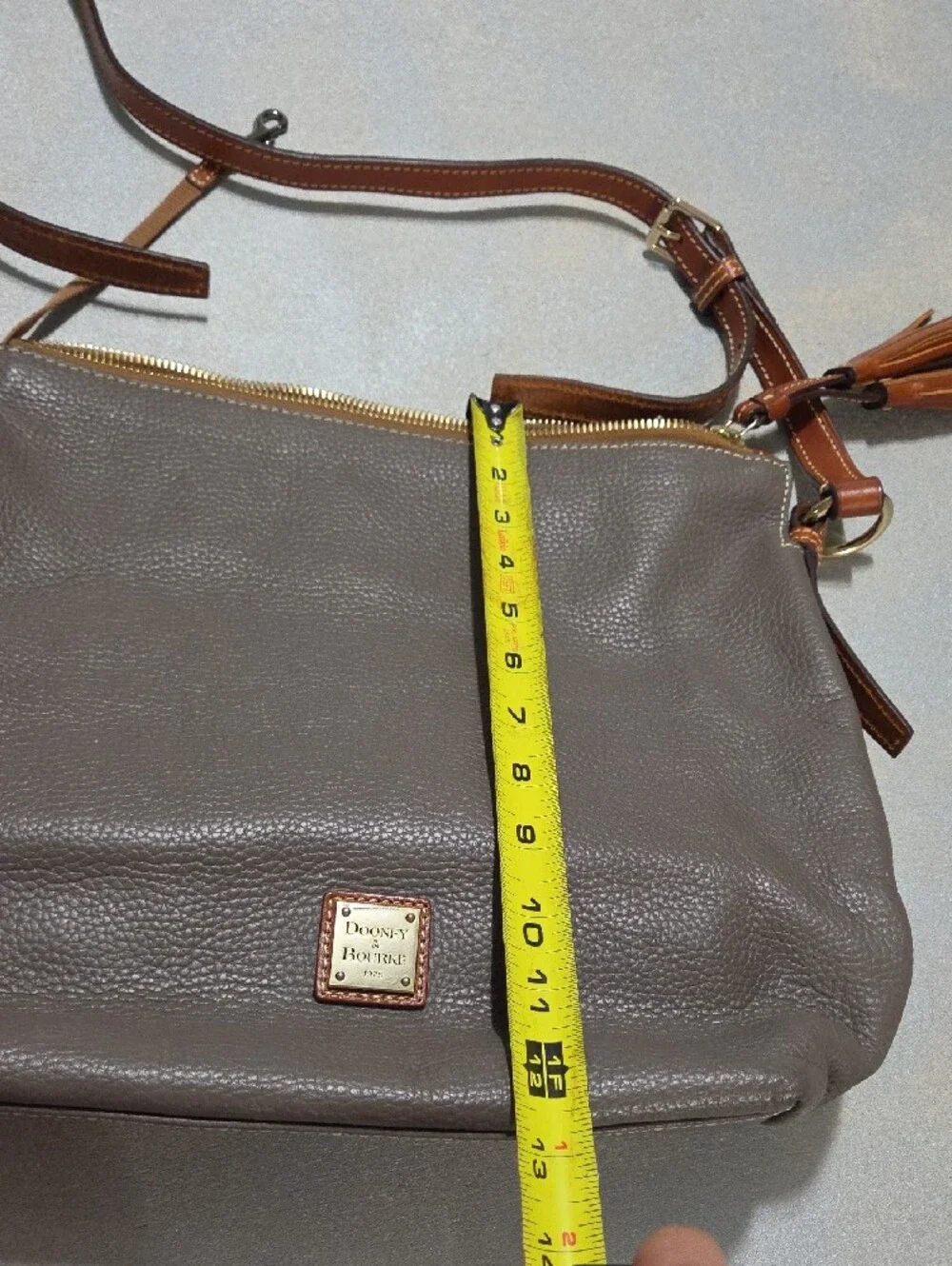 Dooney & Bourke Gray Pebbled Leather Crossbody with Brown Trim